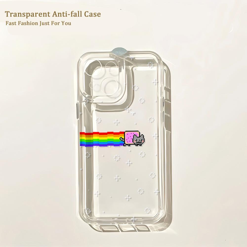 Мультяшный Игровой Чехол-Телефон N-Nyan Cat Для iPhone 17 16 16e 15 14 13 12 11 Mini Pro Max X XR XSMax Air Plus Прозрачная Задняя Крышка