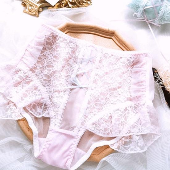 Women High Waist Cross Lace-up Briefs Lightweight Lace Trim Hip Lifting