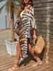 2024 Желтое сексуальное шифоновое бикини в полоску с тигром, накидки на бикини больших размеров, платье-кимоно, летняя женская пляжная одежда, купальный костюм, накидка