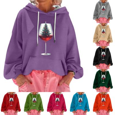 Женский рождественский принт, свободный повседневный худи с длинным рукавом и капюшоном