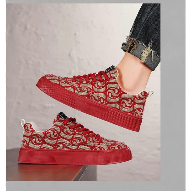 Модные дышащие кроссовки для ходьбы, уличная обувь на шнуровке на платформе, мужские кеды для скейтборда, красные, зеленые, мужские повседневные