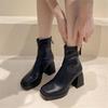 Ботинки Мартин женские осенне-зимние квадратный носок европейский и американский ретро высокий каблук толстый каблук задняя молния тонкие короткие ботильоны увеличивают рост