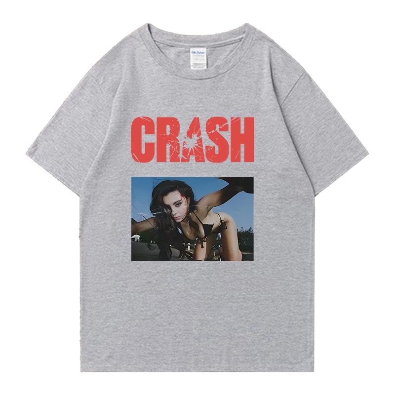 2026 Горячий Новый Хлопковый Футболка с Круглым Вырезом Charli XCX CRASH Оверсайз Летняя С Коротким Рукавом Футболки Унисекс Женские 100% Хлопок Большие Размеры Топы