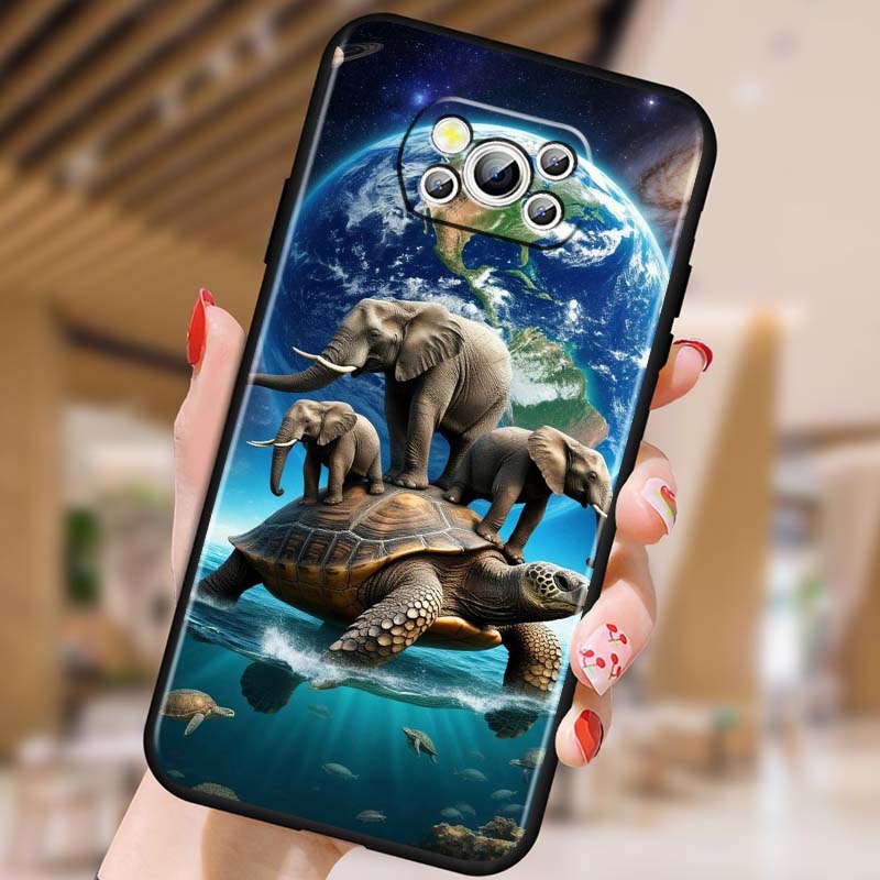 Мультяшный Аниме Чехол для Телефона с Черепахой и Слоном Для Xiaomi Mi Poco F3 F4 F5 F6 X3 X4 X5 X6 X7 M3 M4 M5 M6 M7 GT Pro 5G Черный