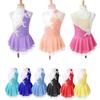 Girls Patchwork Style Shiny Sequins Floral Decor Sleeveless Hollow Back Leotard for Skating Dance Costume