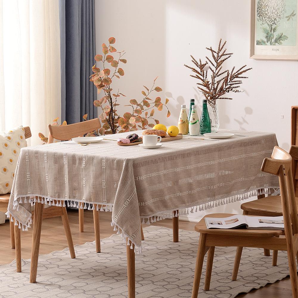 Cotton Linen Tablecloth Tassel Lace Table Cloth Ins Style Coffee Table Cloth Non-Slip Linen Picnic Tablecloth