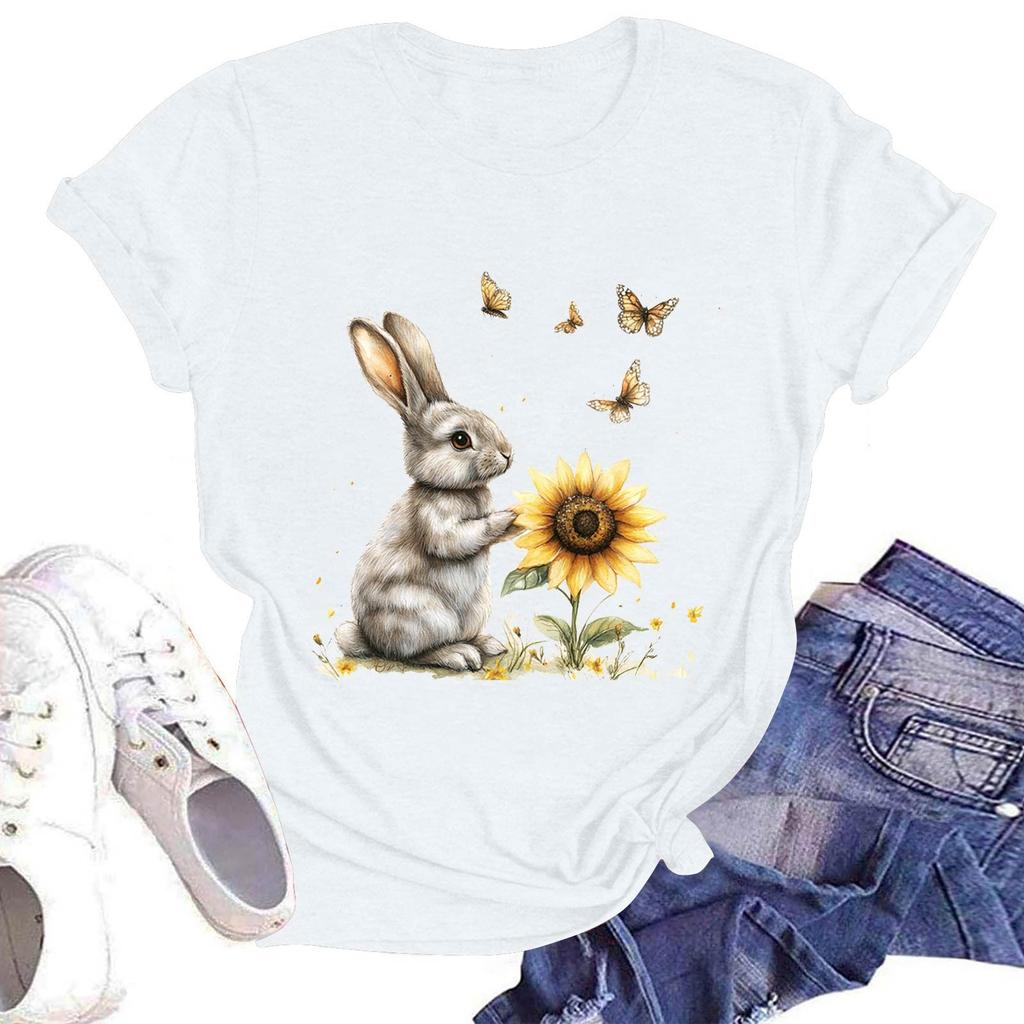 Women's Casual Round Neck Short Sleeve Pullover Printed T-Shirt Top