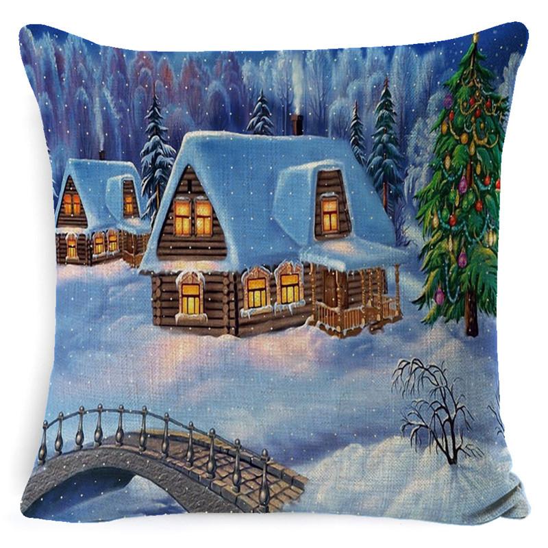 Christmas Snowman Pillowcase Living Room Decoration Linen Pillowcase New Year Santa Claus Christmas Sofa Cushion Cover