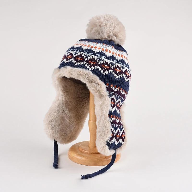 Модная ретро шапка Lei Feng женская теплая осенне-зимняя плюшевая ветрозащитная универсальная защитная шапка для ушей вязаная шапка для катания на лыжах