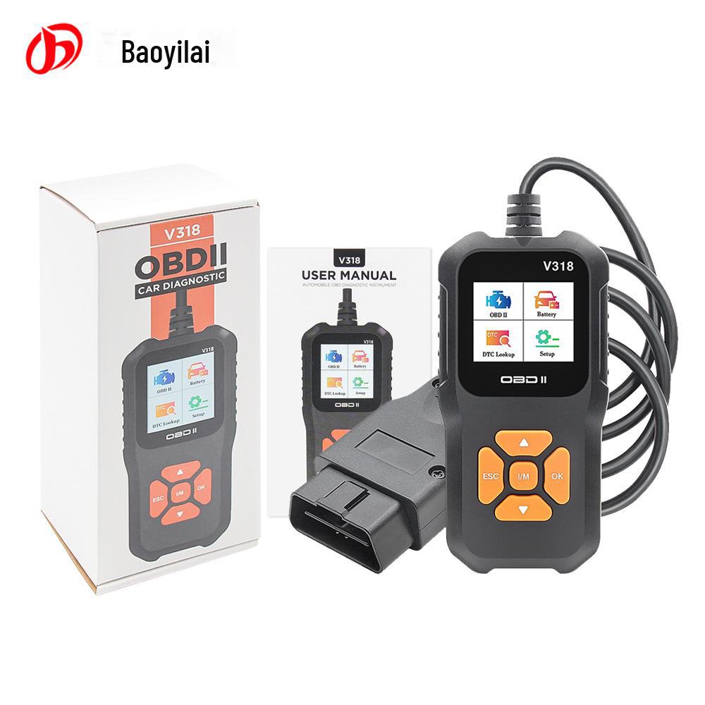 V318 OBD Code Reader Автоматический сканер с цветным экраном, 10 языками и 9 протоколами для обнаружения неисправностей