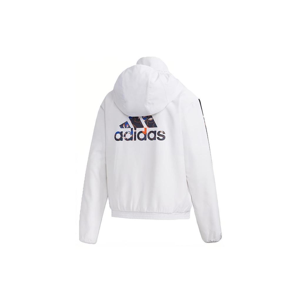 adidas Спортивная флисовая куртка с капюшоном с принтом, женские куртки белого цвета GG0764