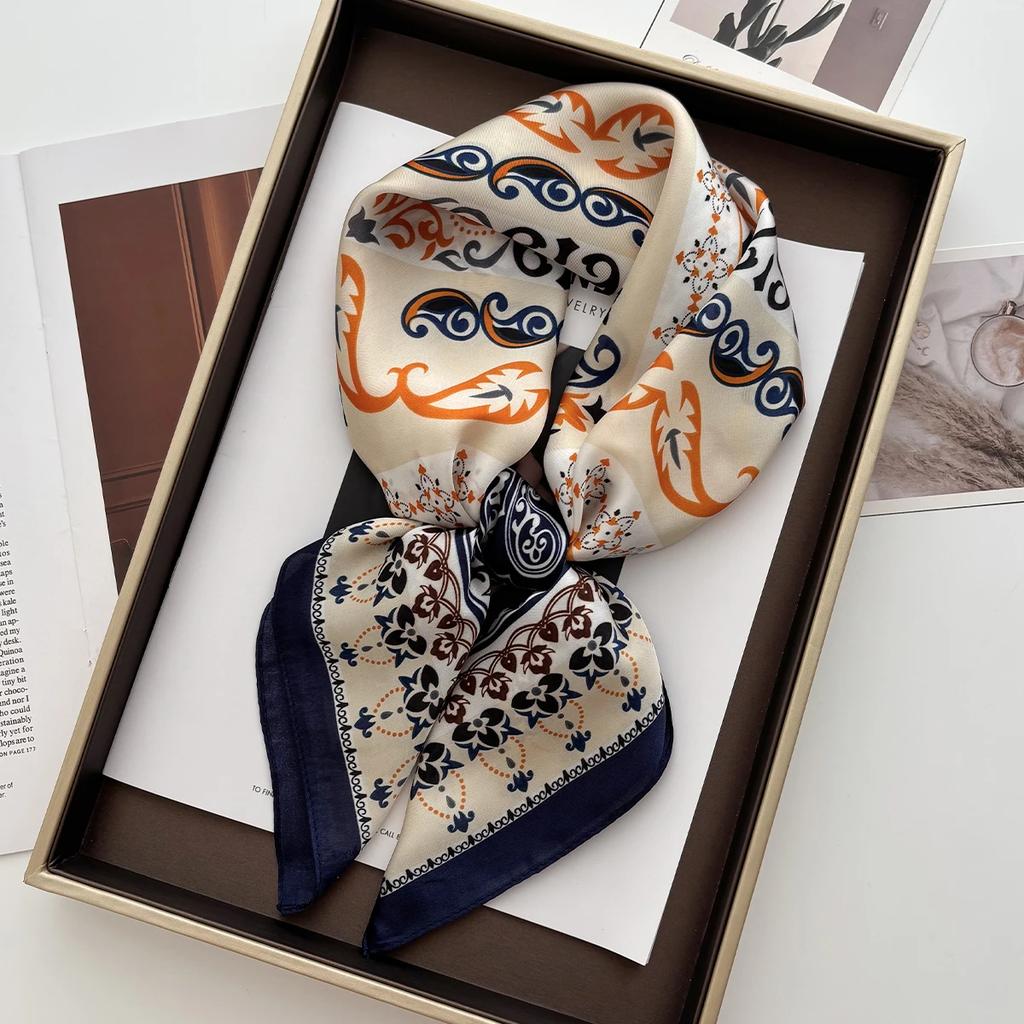 Floral Print 70cm Satin Headkerchief Women Luxury Design Neck Tie Scarf Female Hair Hand Wrist Foulard Shawl Hijab Bandana New