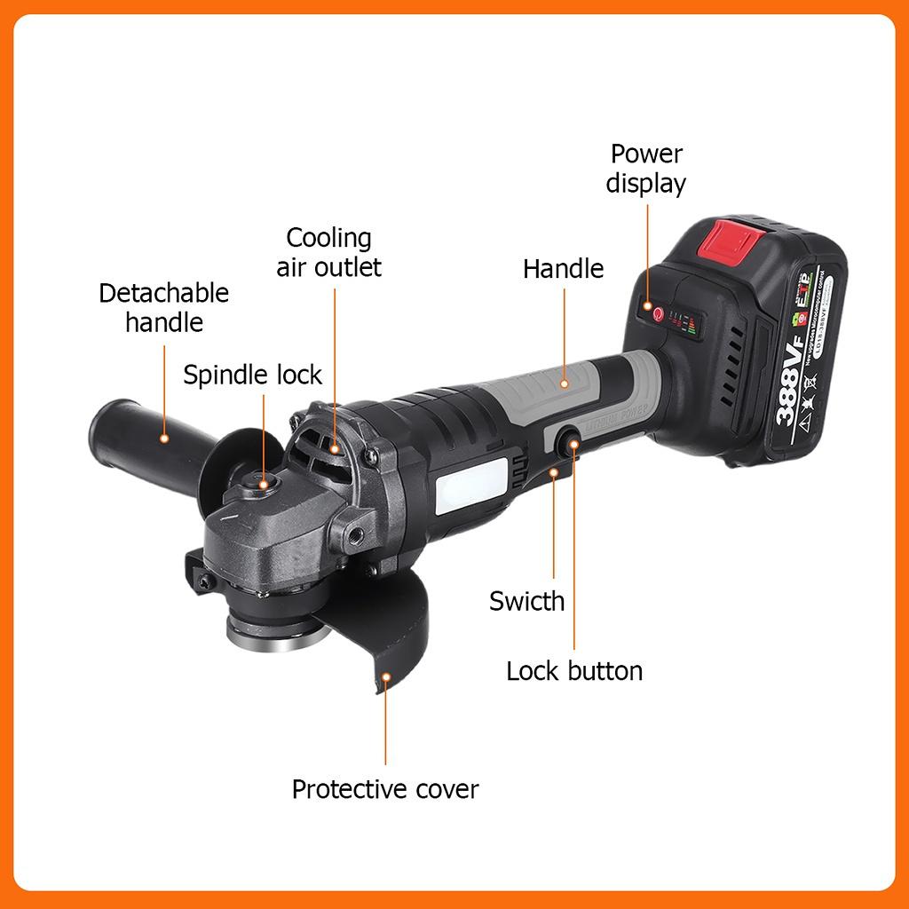 388VF 125 мм Бесщеточная электрическая угловая шлифовальная машина Беспроводной деревообрабатывающий электроинструмент
