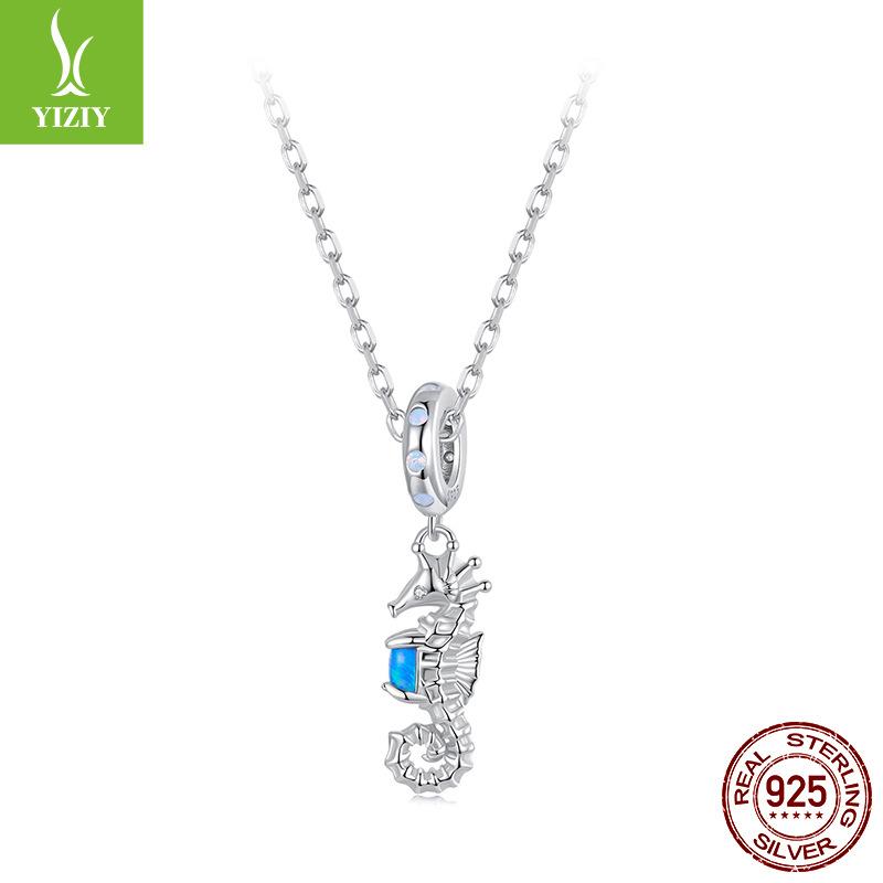 Подвеска Морской конёк из серебра S925, DIY браслет, бусина-шарм, серебряная бусина 925 пробы, аксессуары для ювелирных изделий