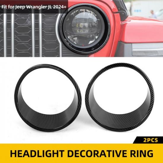 Front Bumper Headlight Cover Frame Accessories For 2024+ Jeep Wrangler JL Carbon
