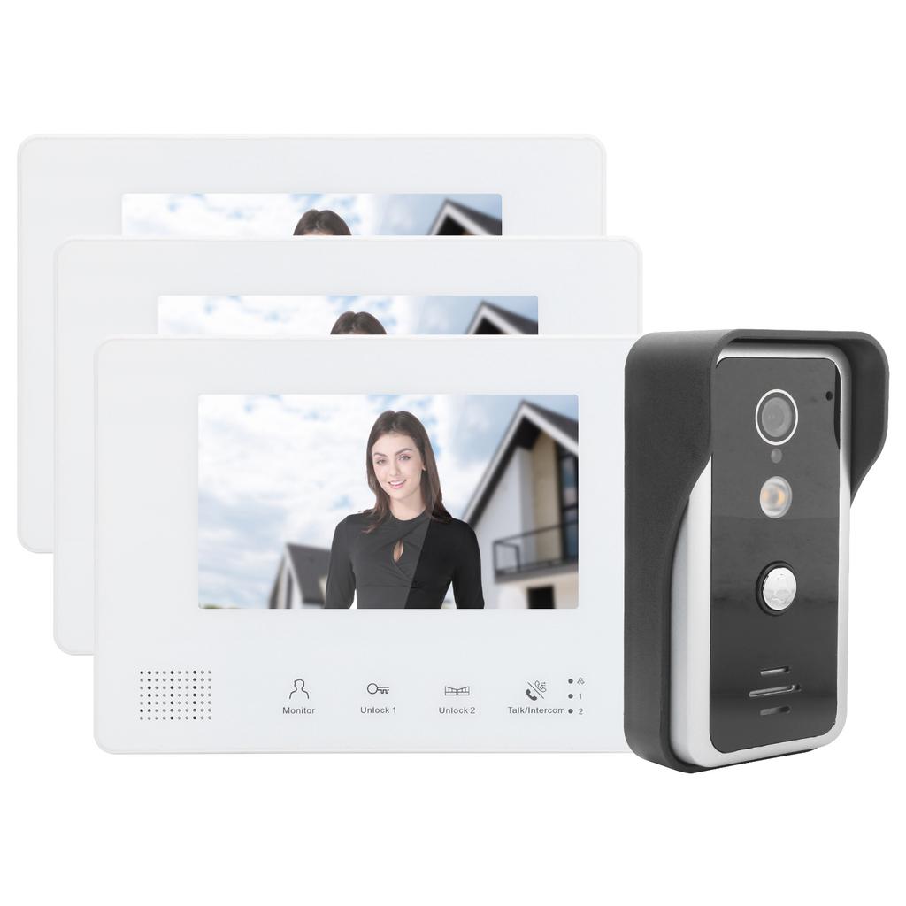 2?Комплект проводного видеодомофона с 7-дюймовым TFT LCD-дисплеем и 3 мониторами. Четкое ночное видение. Домашний домофон 100?240В
