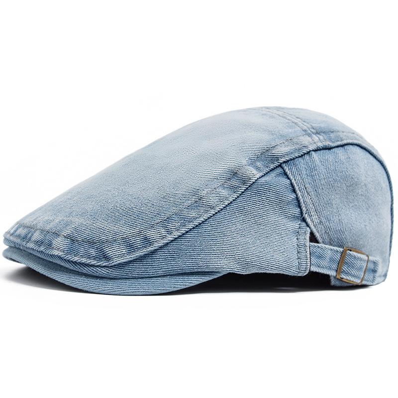 Spring Hot Sale Vintage Simple Washed Denim Berets Hat Unisex Summer Peaked Flat Cap Artist Duckbill Hat Herringbone Newsboy Cap