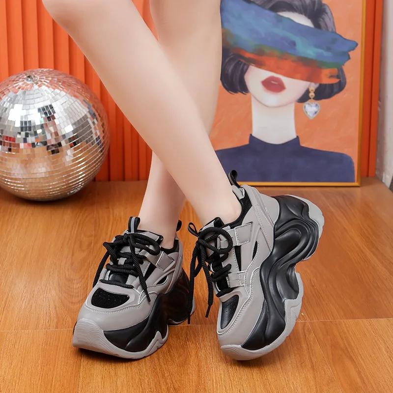 Fashion Fashion New High Platform Sneakers Women Thick Sole Non Slip Sports Dad Shoes Woman Korea PU Leather Chunky Sneakers 2024 Spring