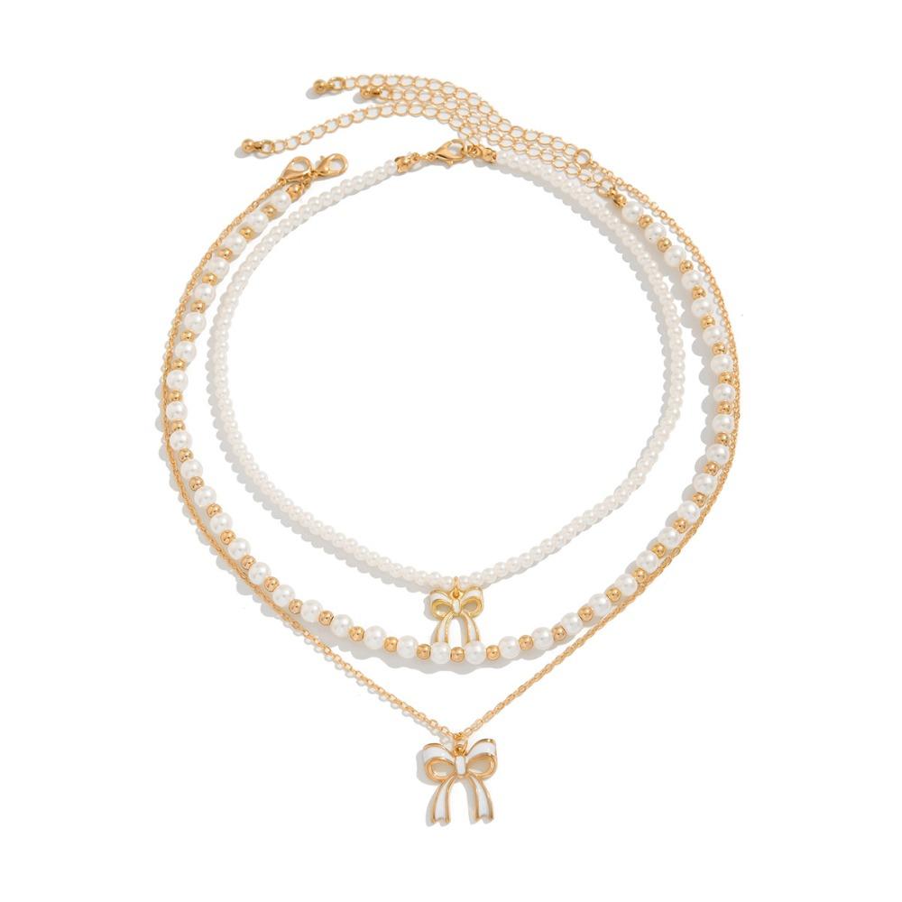 Bead Clavicle Chain Women Sun Moon Star Bowknot Clavicle Necklace Y2K Multilayer Necklace Girls