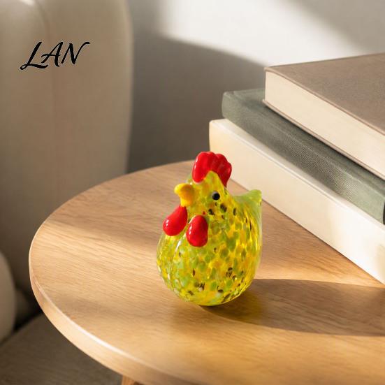 Handmade Glass Rooster Figurine Rotating Figurine, Colorful Blown Chicken Statue, Desktop Decorative Animal Ornament Farmhouse for Thanksgiving Table