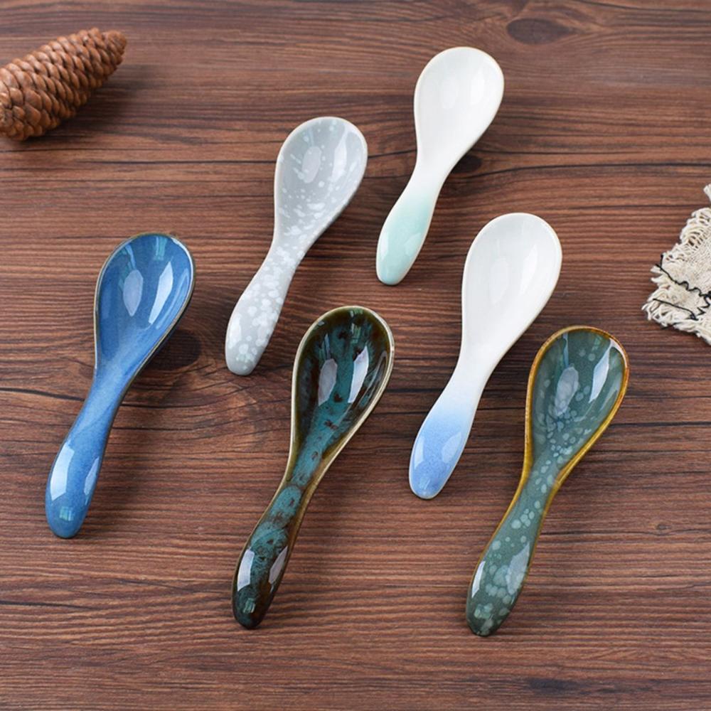 Kids Adults Ceramic Mixing Dinnerware Eating Kitchen Utensil Soup Spoons Cutlery Tableware