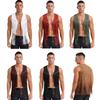 Mens Faux Suede Vest Tassel Fringe Waistcoat Western Cowboy Style Open Front Design