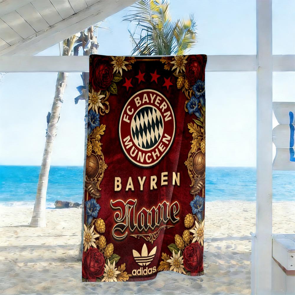 Bayern Munich Crest Artwork Customized Name Beach Towel Soft Durable Quick-Dry Perfect for Traveling Yoga Camping and Swimming