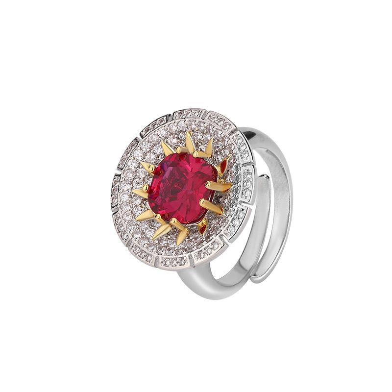 Elegant retro European and American square emerald stud earrings, ring opening red corundum pink diamond Roland suit for women