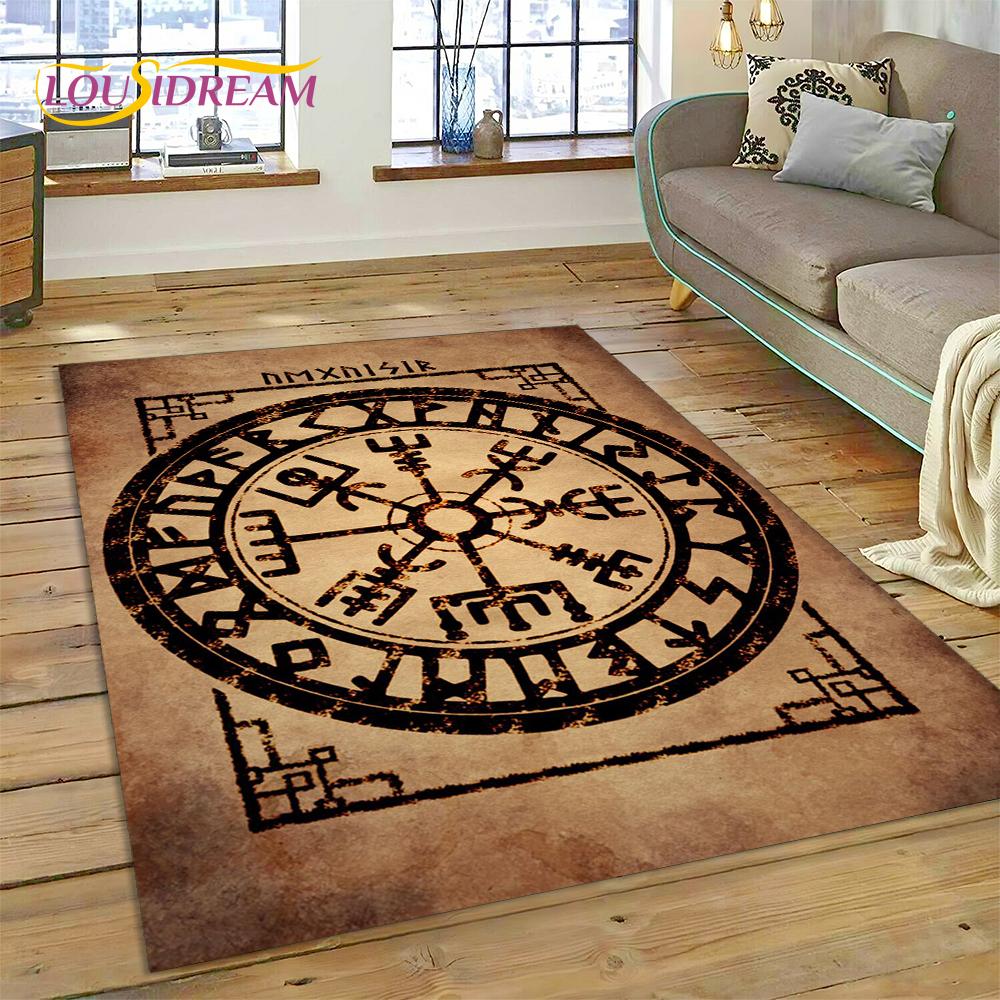 3D Nordic Viking Mythology Symbols Odin Cartoon Area Rug Large,Carpet for Home Living Room Sofa Doormat Decor,Non-slip Floor Mat