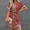 Женские летние короткие платья с круглым вырезом, повседневное платье с рукавами «летучая мышь», с поясом для женщин