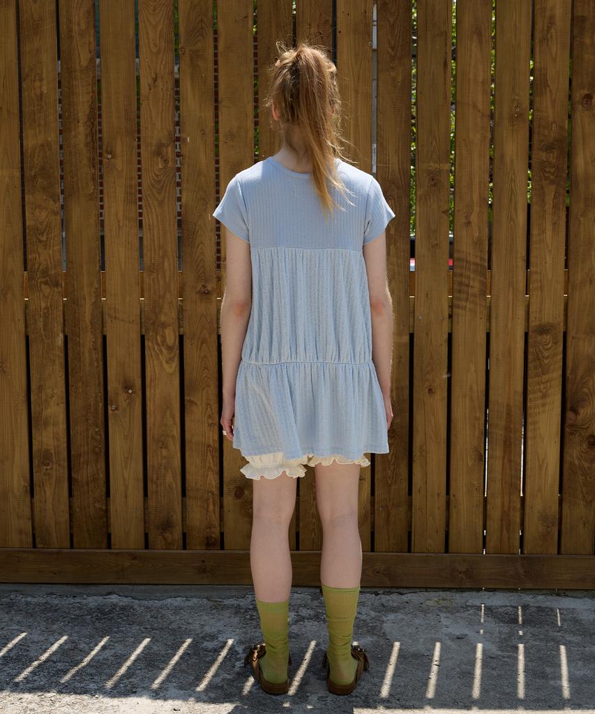 FUNFROMFUN Shirry Tiered Top, Light Blue