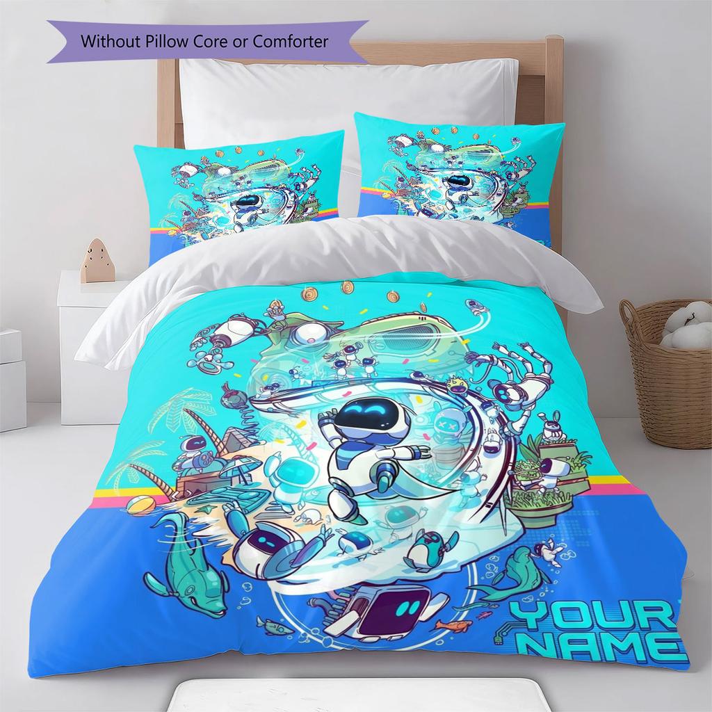 ASTRO BOT Custom Name Pattern Bedding,Quilt Set Quilt Cover Pillowcase Home Birthday Gift(1 * duvet cover + 2 * pillowcase, without core)