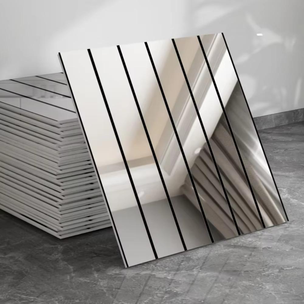 10PCS Reflective Mirror Wallpaper Stripe Pattern Grid Panel Wall Sticker Wall Panel Sticker TV Wall