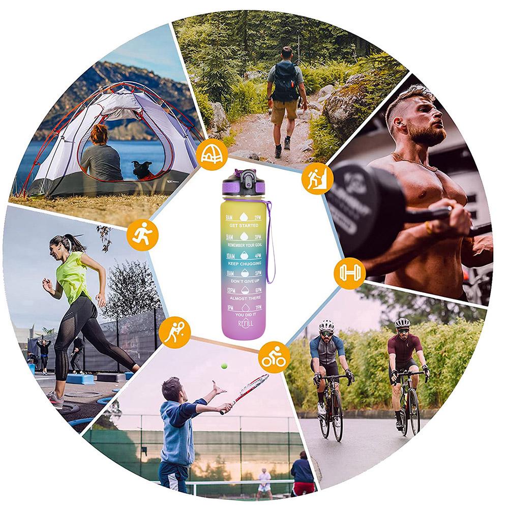 1000 мл питьевые спортивные бутылки матовый градиент мотивирующая питьевая бутылка с соломинкой большой емкости для школы на открытом воздухе офиса