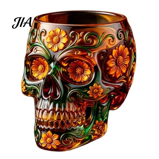 Specialty Spirit Tasting Glass Day of The Dead Wine Glass, with 3D Relief Painting, Hand-Painted Durable Whiskey Cup Gothic Skull Cup, for Halloween