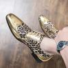 Luxury Brand Loafers Men's Lace-up Leopard Print Casual Shoes Party Leather Shoes Gold Silver Pointed Toe Designer Men's Shoes