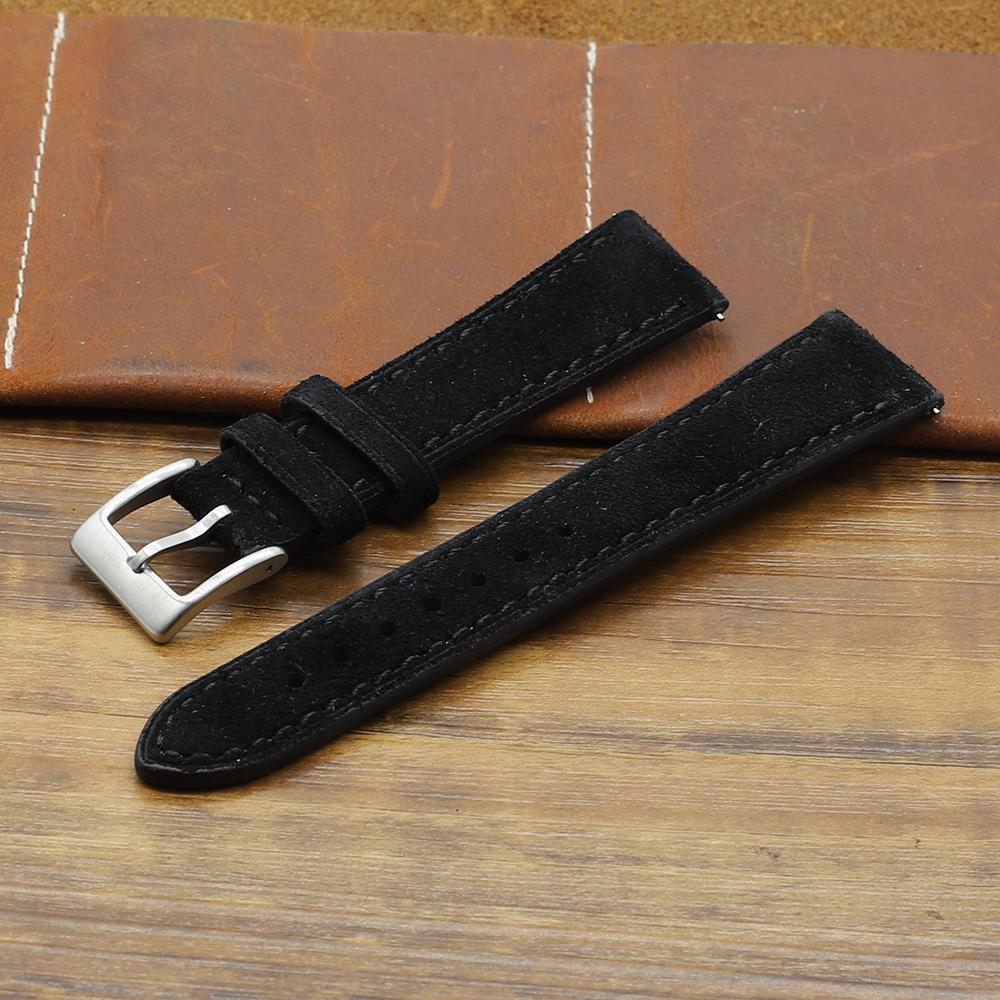 Watch Band Vintage Suede Leather Watch Strap 18mm 20mm 22mm Grey Black Brown Band Replacement Wristband Quick Release Calfskin Watchband