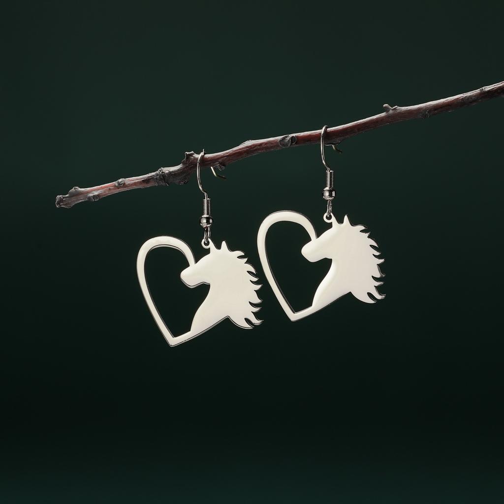 Cazador Horse Heart Pendant Earrings for Women Stainless Steel Gold Color Animal Jewelry Earrings Birthday Valentine Gift