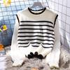 Spliced Stripe Short Pullover Sweater Women Loose Outwear Spring Korean Round Neck Versatile Knit Sweater Pullover Female Top