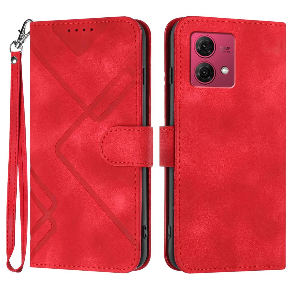 For Motorola Moto G84 5G Wallet Case Line Imprinted PU Leather Phone Cover with Strap