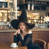 JEGERMIG DIY Women's Black Witch Hat – Wide Brim Gothic Halloween Costume Accessory for Masquerade Cosplay party