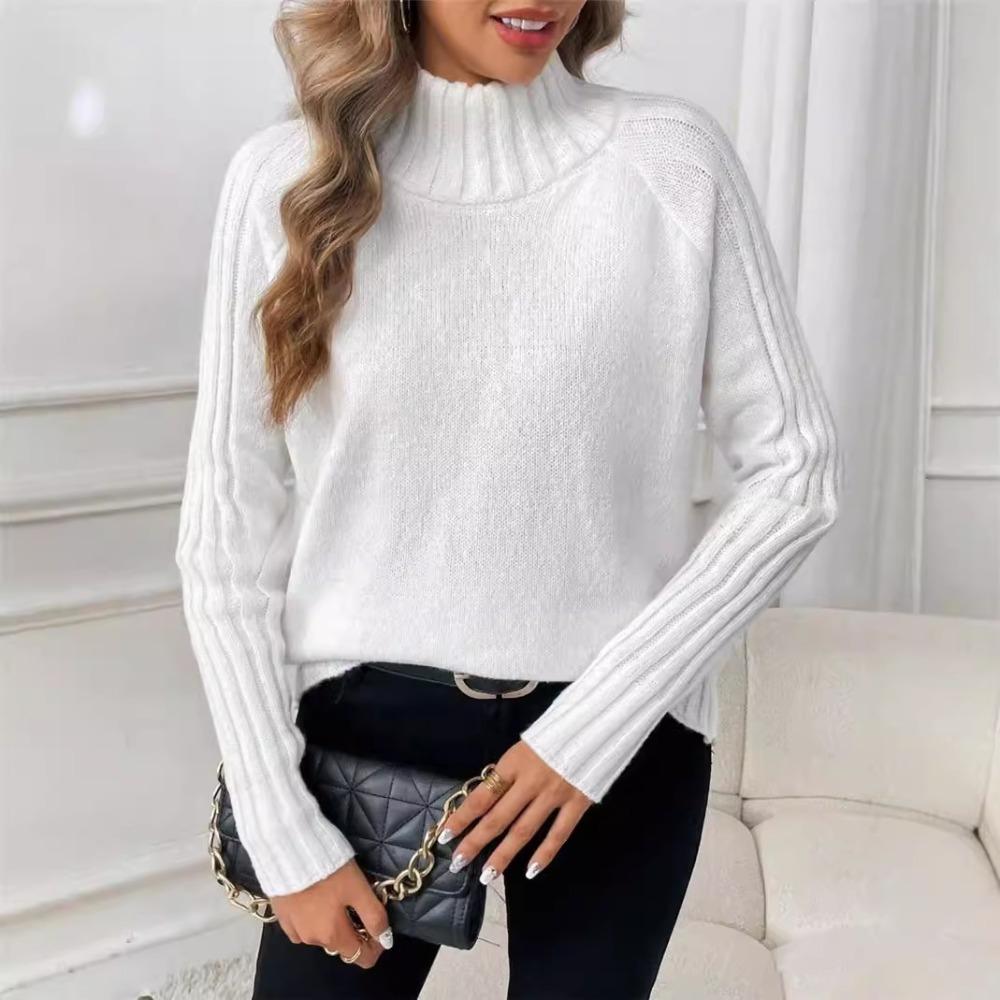 Autumn and Winter Women's Solid Colour Sweater High Neck Pullover Loose Solid Colour High Neck Sweater