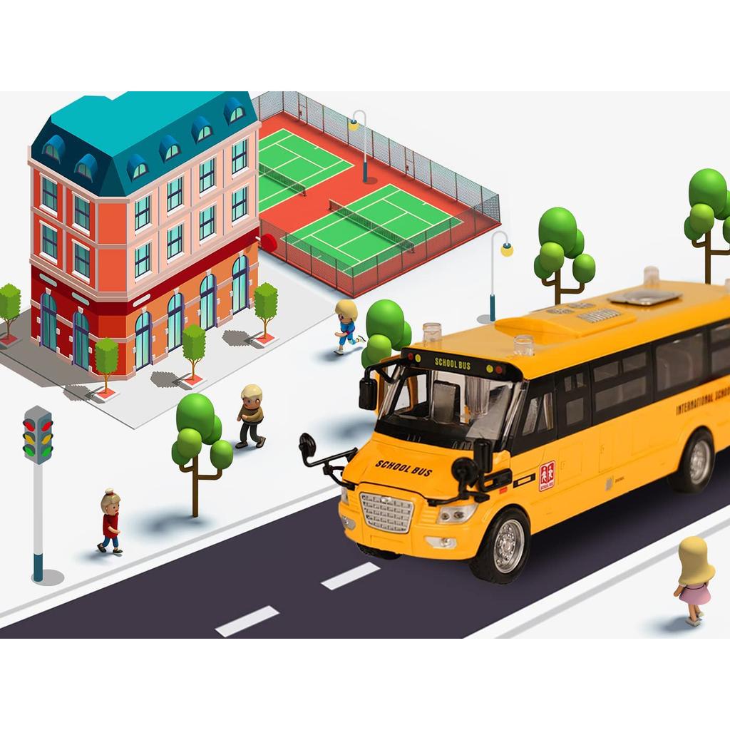 1/32 школьный автобус, игрушки для малышей, 9-дюймовые откидные желтые игрушечные автобусы, литые под давлением машинки со звуками, подсветкой и открытыми дверями, день рождения для мальчиков, девочек, детей