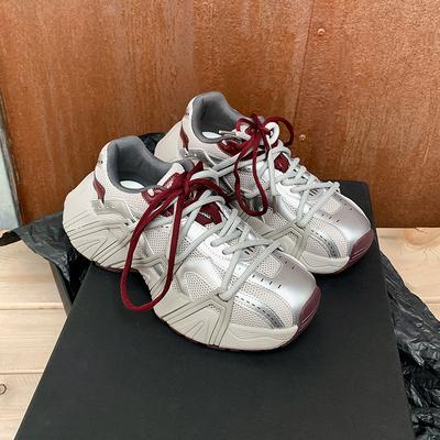 Лето 2025 новые 6 см кроссовки папы~ сетка толстая подошва увеличивающие рост кроссовки папы женская повседневная спортивная обувь кроссовки