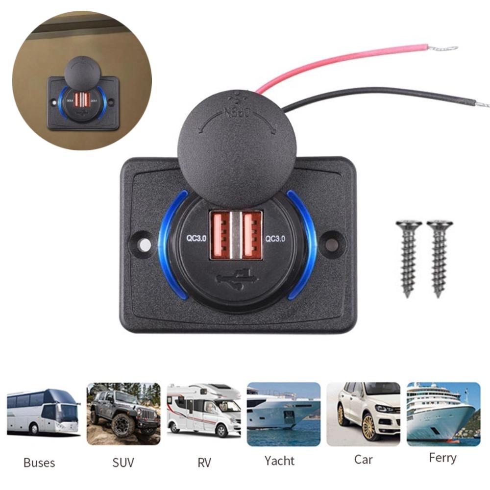 3.1A Dual USB Car Charger Socket Adapter with Sliding Cap 12V-24V 36W QC 3.0 Quick Charge Power Outlet for Bus RV Boat ATV Auto Motorbike Waterproof