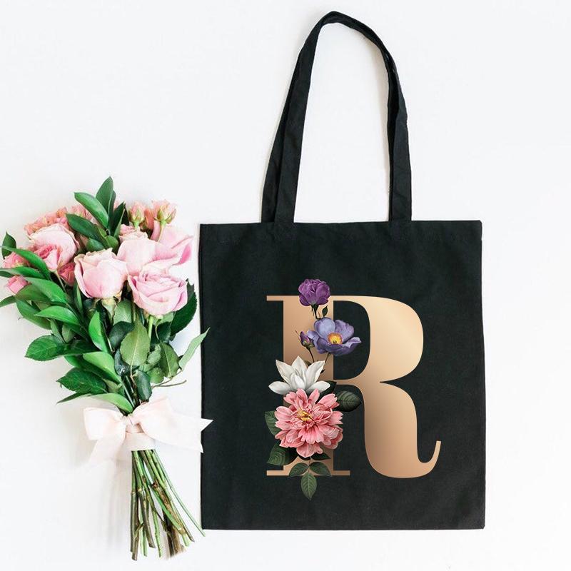 Холщовая сумка-тоут с цветочным письмом и шрифтом ABCDEFG, повседневная сумка-шопер с эко-цветами большой вместимости, сумки на плечо в стиле Харадзюку