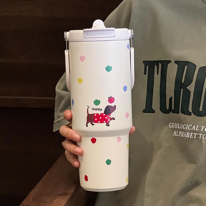 Термос с трубочкой и большой емкостью 2024 для девочек — стильная дорожная и гигантская ледяная чашка