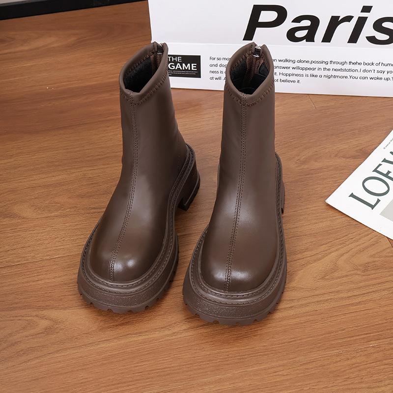 Ботинки Martin женские 2024 новые толстые каблуки молния сзади короткие ботинки модный темперамент тонкие модные ботинки прилив