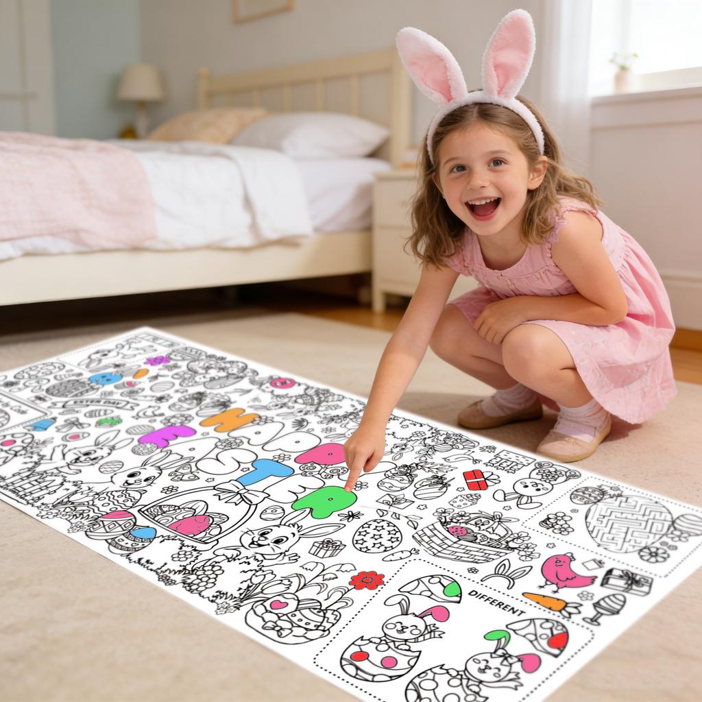 Giant Easter Coloring Poster, Bunny Egg, Children's Birthday Party Disposable Paper Tablecloth