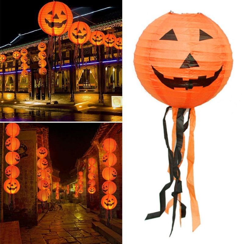 12" Paper Pumpkin Hanging Lantern Paper Lamp Halloween Party Fastival Prop Decor
